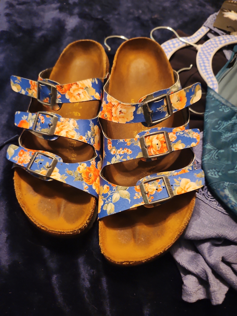Birkenstock Floral Triple-Strap Women's Sandals - Blue/Orange